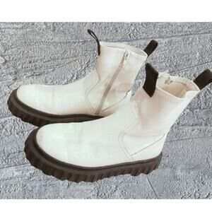 Zara White Platform Chelsea Boots Lug Sole Chunky Size 36